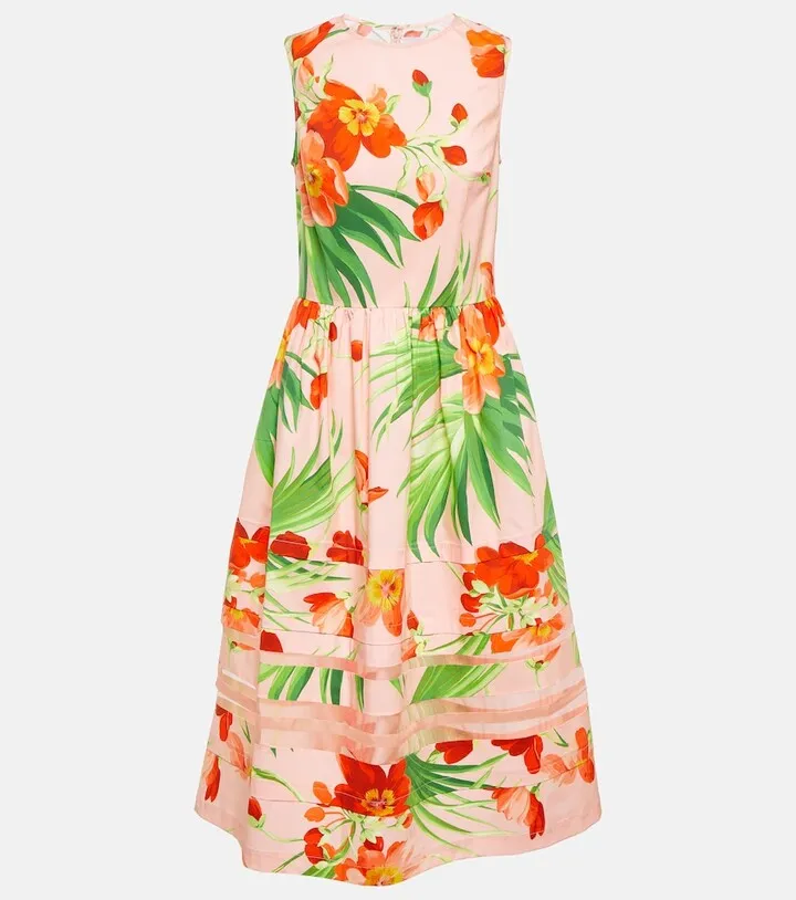 Printed cotton-blend midi dress