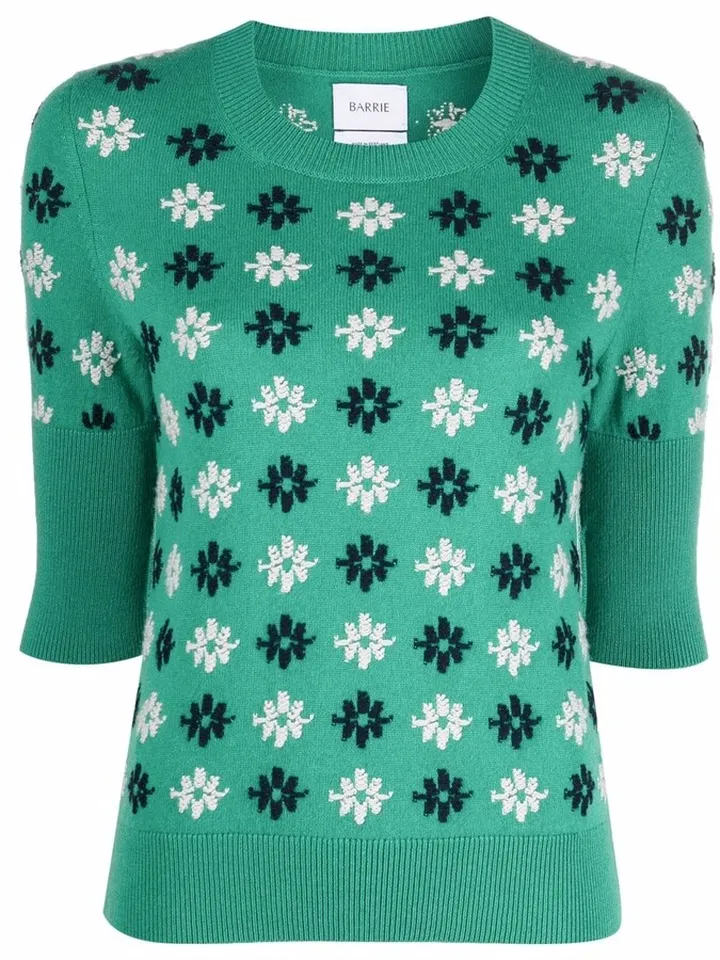Short-Sleeved Floral Cashmere Top