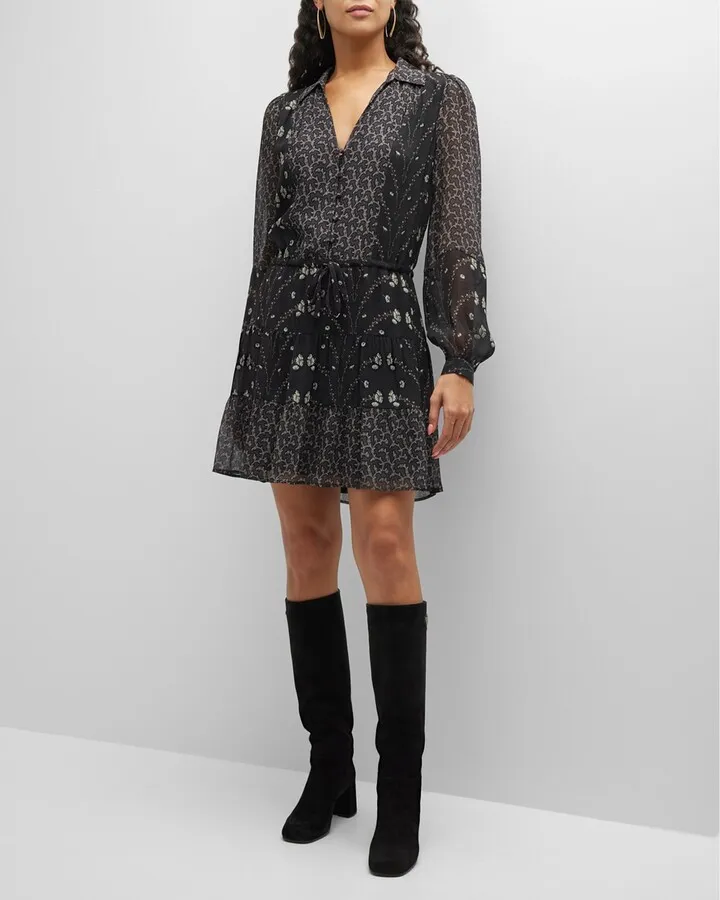 Osteria Patchwork Long Sleeve Mini Dress