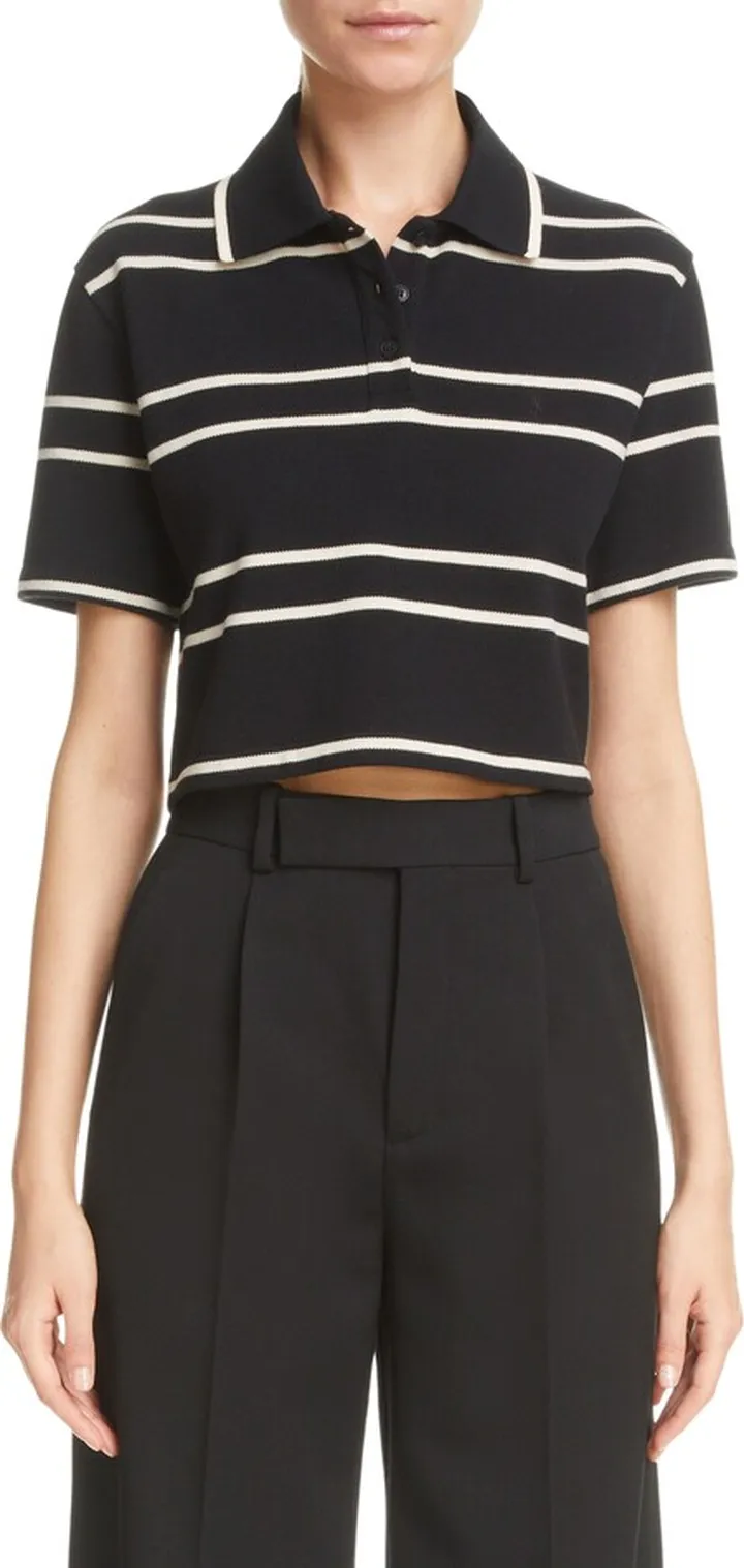 Stripe Crop Cotton Piqué Polo