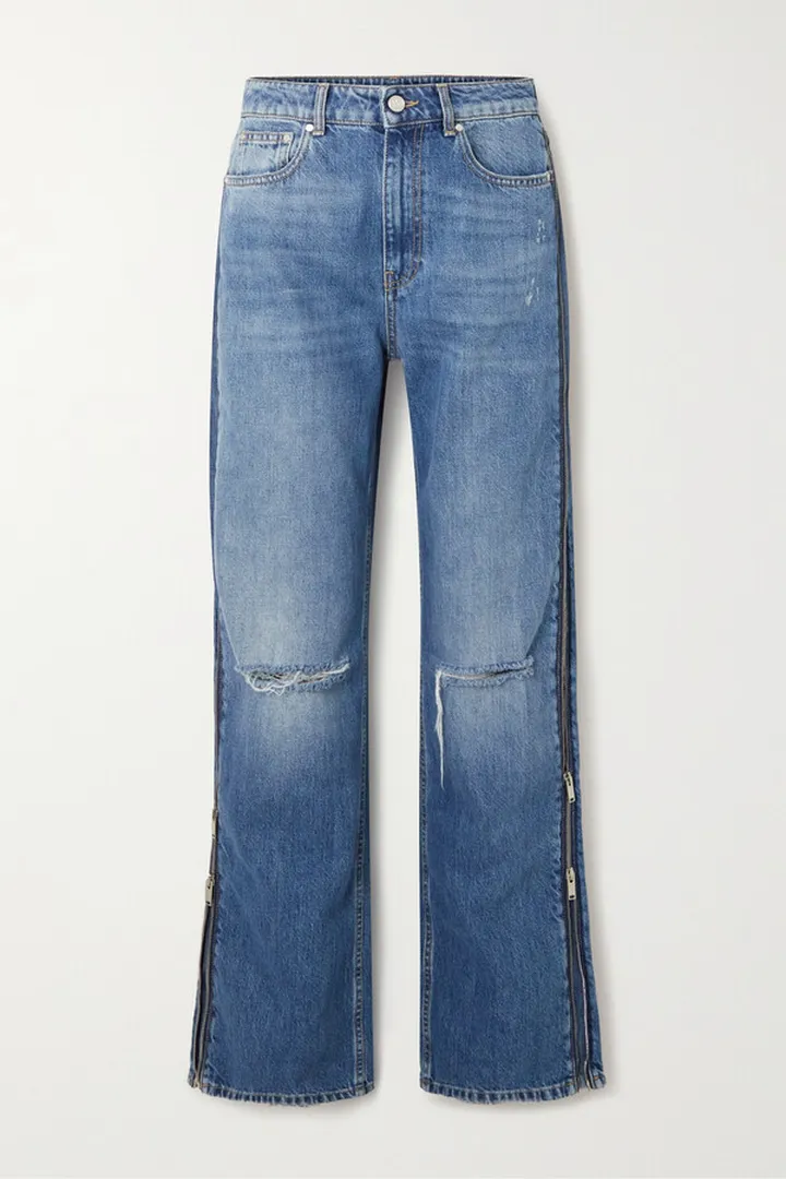 Stella McCartney - + Net Sustain Zip-embellished Distressed Organic Boyfriend Jeans - Blue