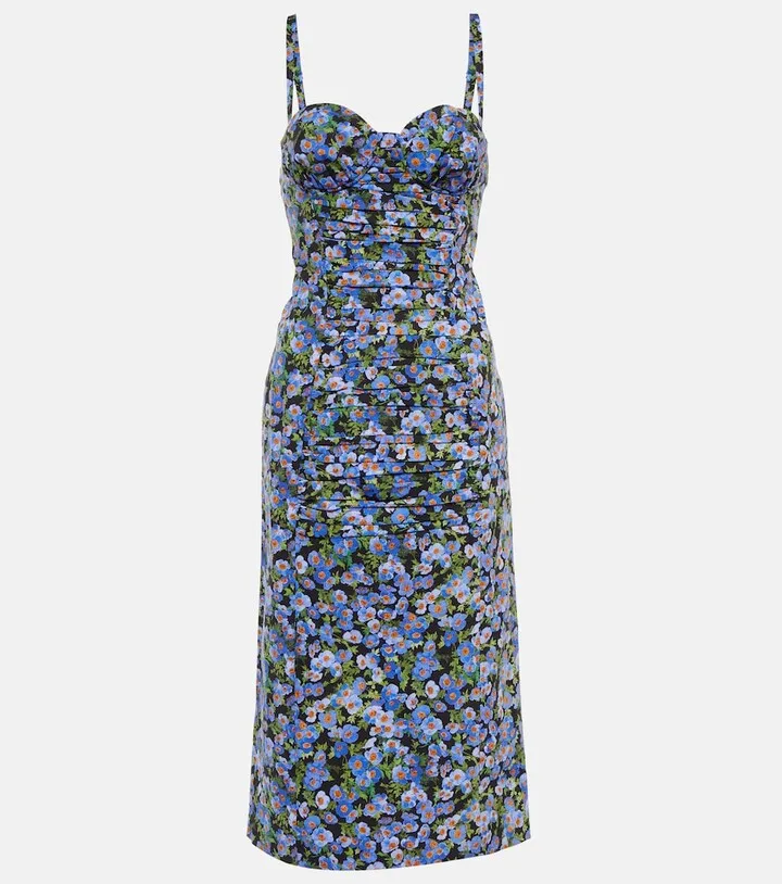 Floral cotton-blend midi dress