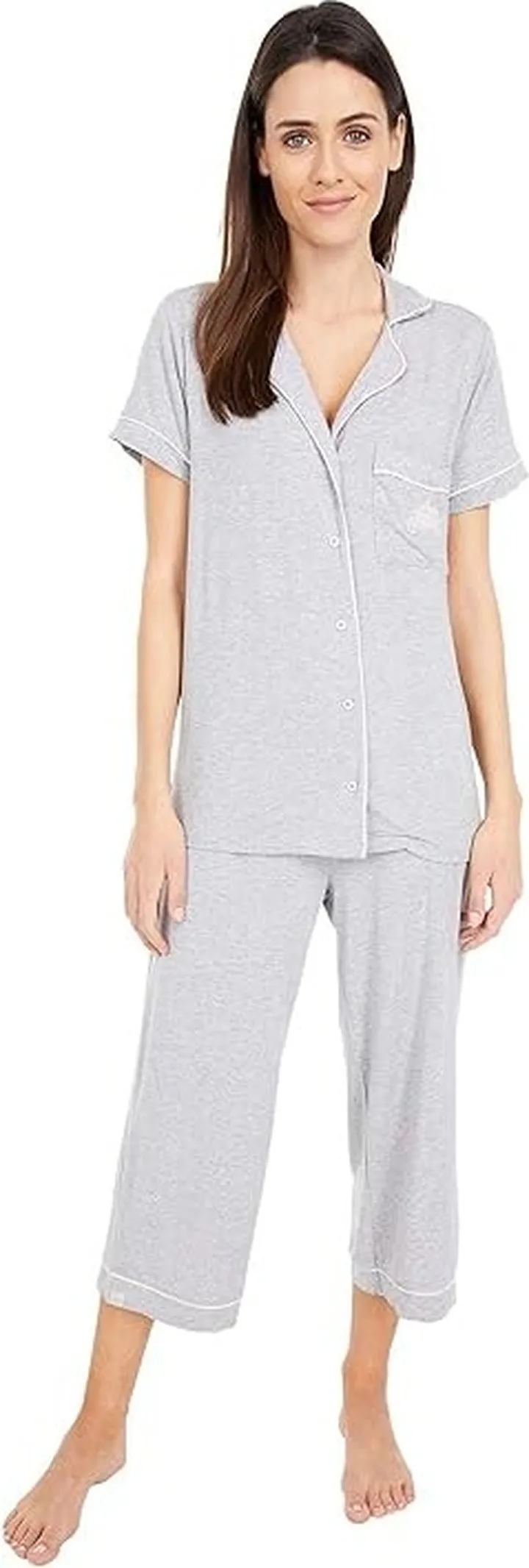 Barefoot Dreams Malibu Collection Disney Princess Piped PJ Set (Heather Gray) Women's Pajama Sets