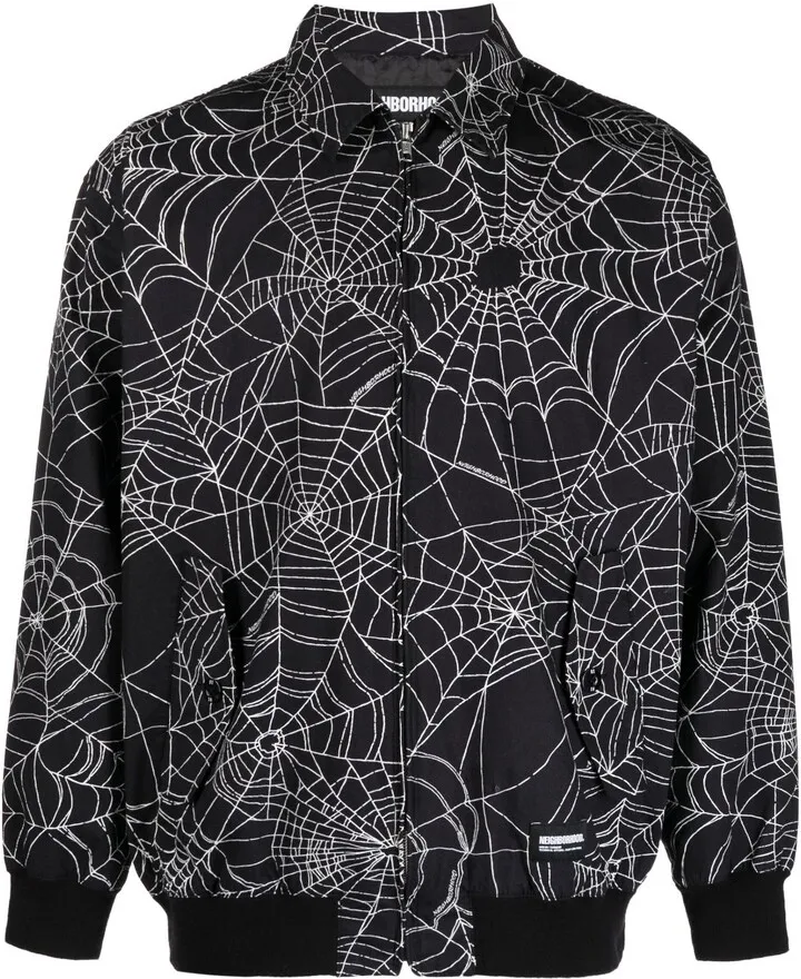 Black Spiderweb Print Bomber Jacket