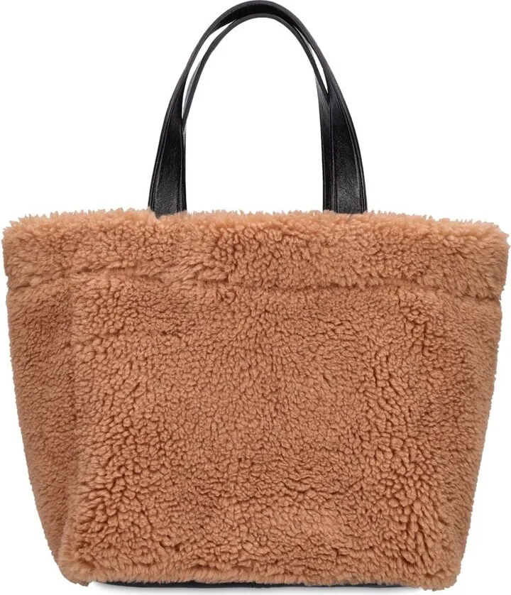 Small faux shearling teddy shopping bag