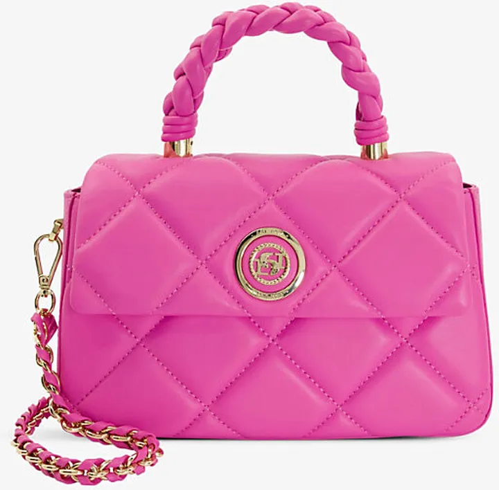 Womens Fuchsia-leather Duchess Braided-handle Medium Leather Cross-body bag