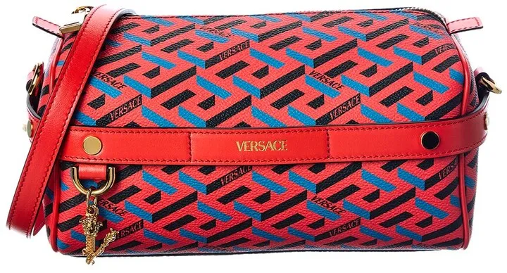 Versace Greca Coated Canvas & Leather Shoulder Bag