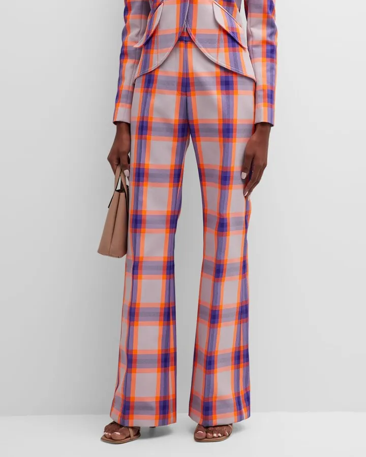 Wide-Leg Plaid Trousers