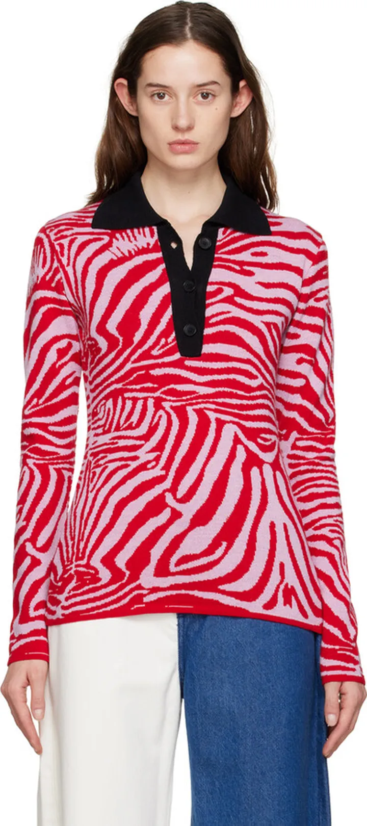 Marques Almeida Red & Pink Three-Button Polo