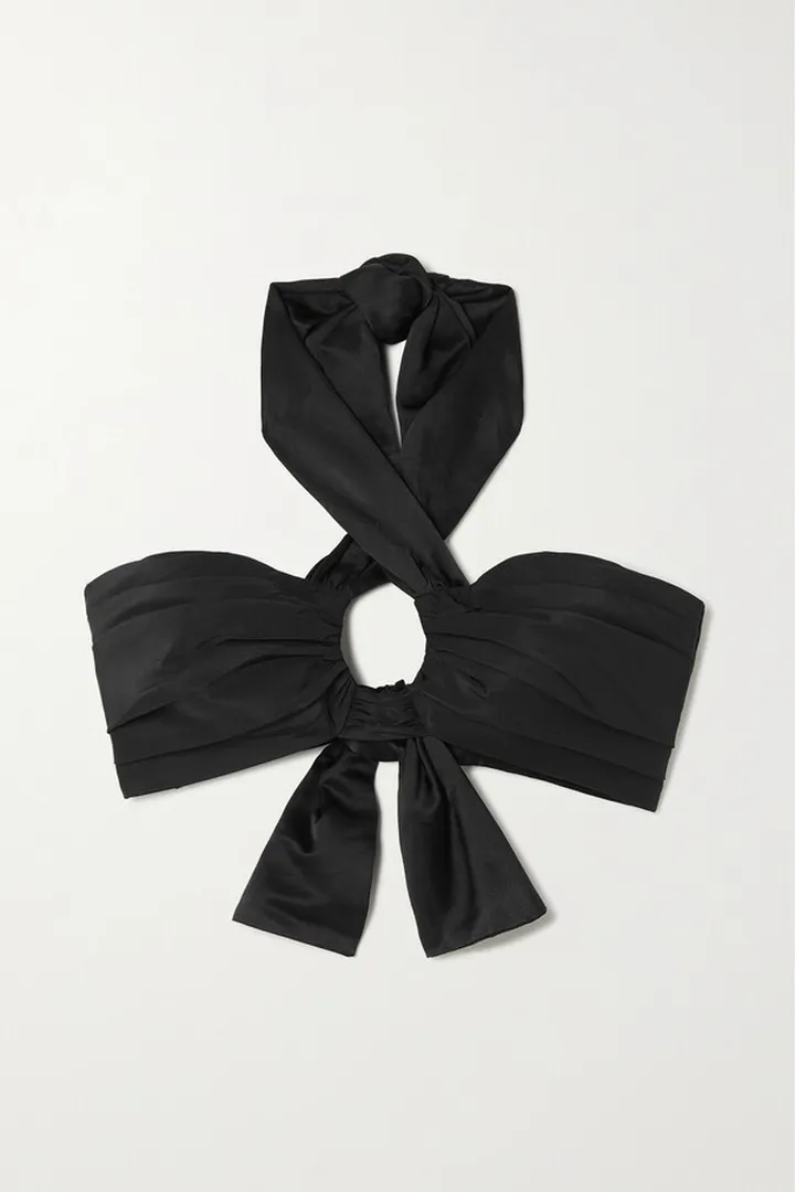 Johanna Ortiz - Ville De Lumiere Cropped Silk Halterneck Top - Black
