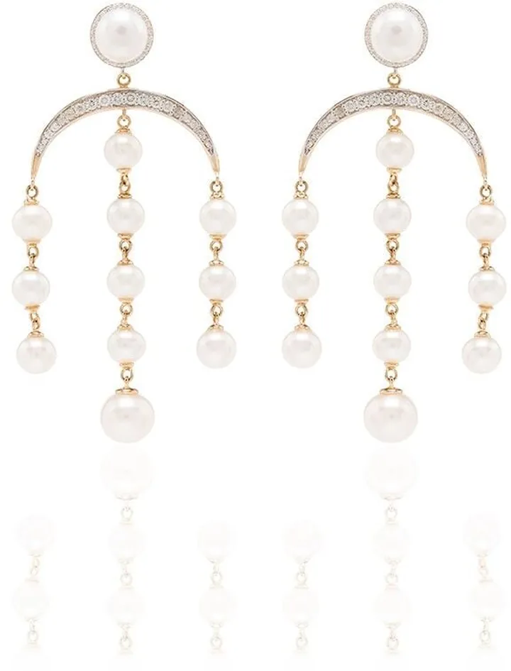 14Kt gold pearl and diamond earrings