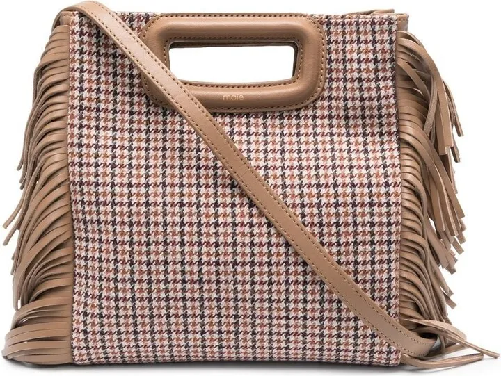 Check-Print Fringed Tote Bag