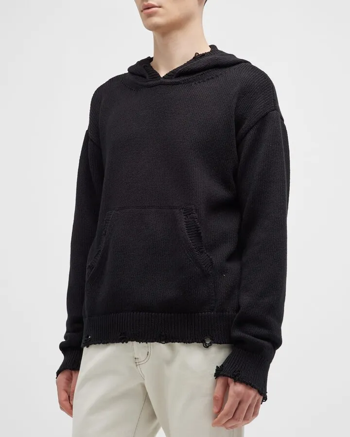 Men's Destroyed Cotton Pullover Hoodie