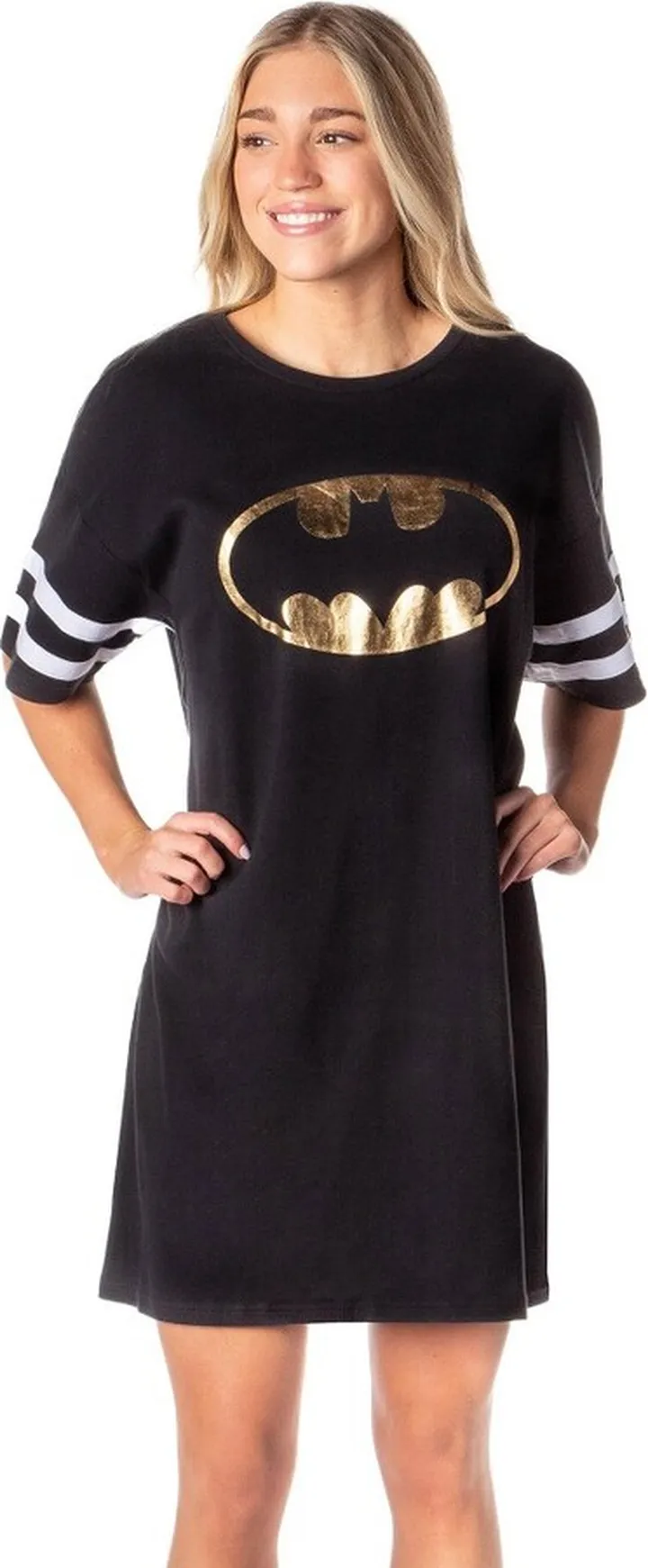 DC Comics Womens' Batman Classic Symbol Nightgown Pajama Shirt Dress (X-Small) Black
