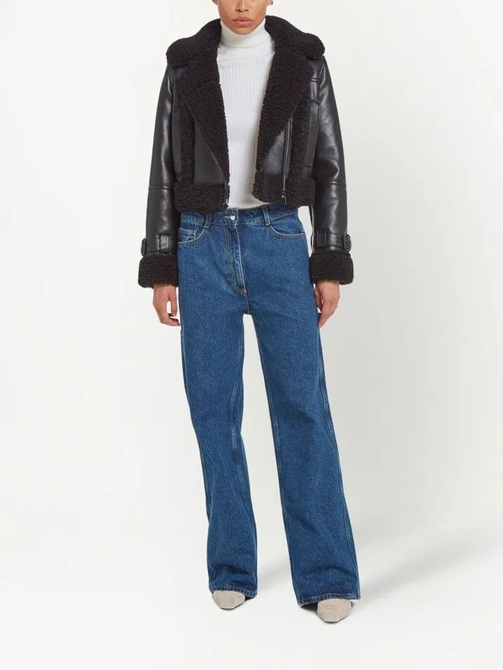 Faux-Shearling Trim Biker Jacket