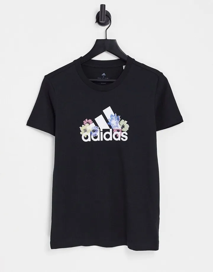 adidas Sportstyle floral logo t-shirt in black