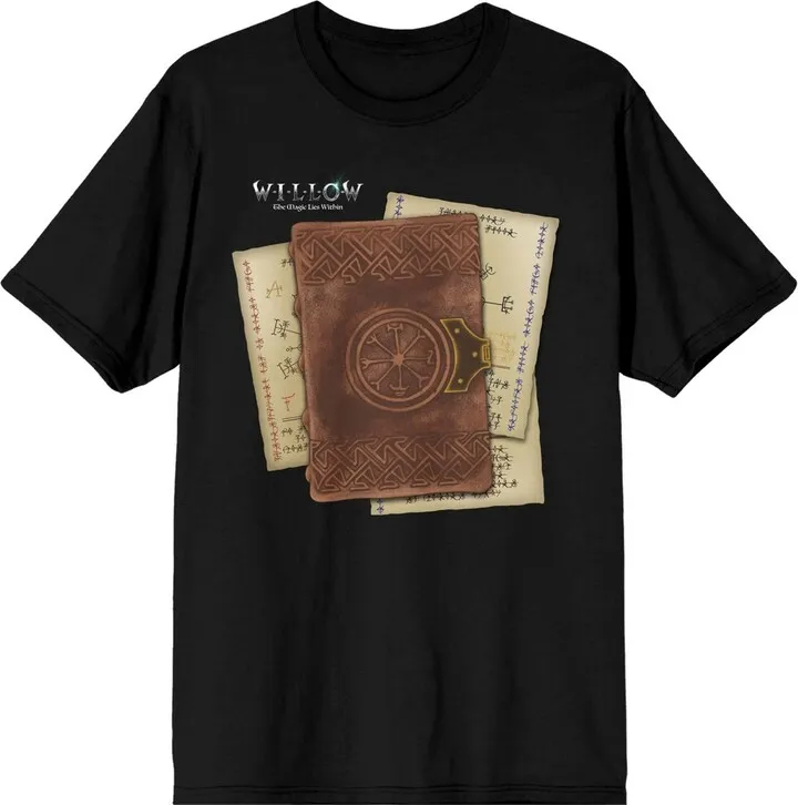 Willow on Disney+ Spellbook and Pages Design Women’s Black Crew Neck Short Sleeve Tee-Large