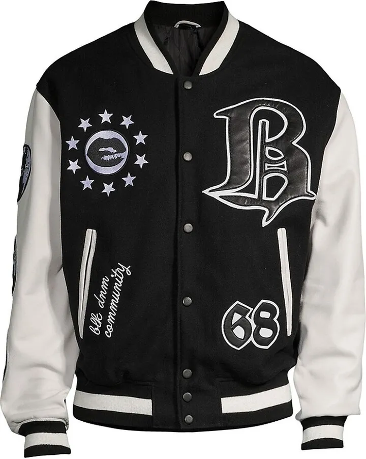 Varsity Wool Leather-Trim Bomber Jacket