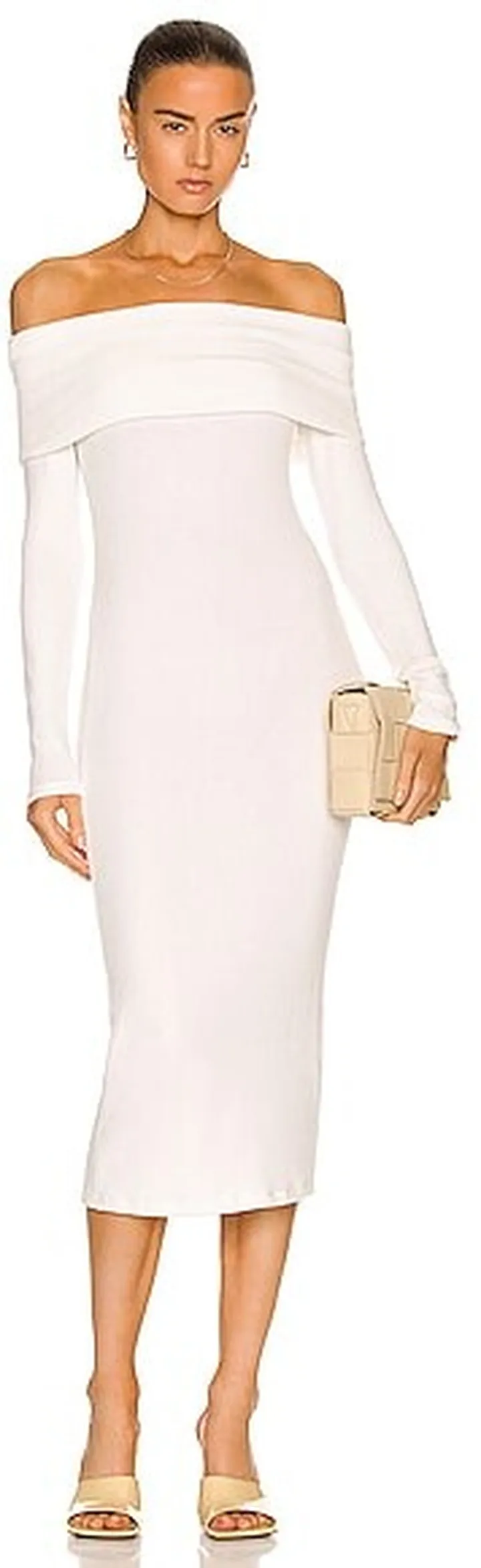 Enza Costa Sweater Knit Off Shoulder Dress in White