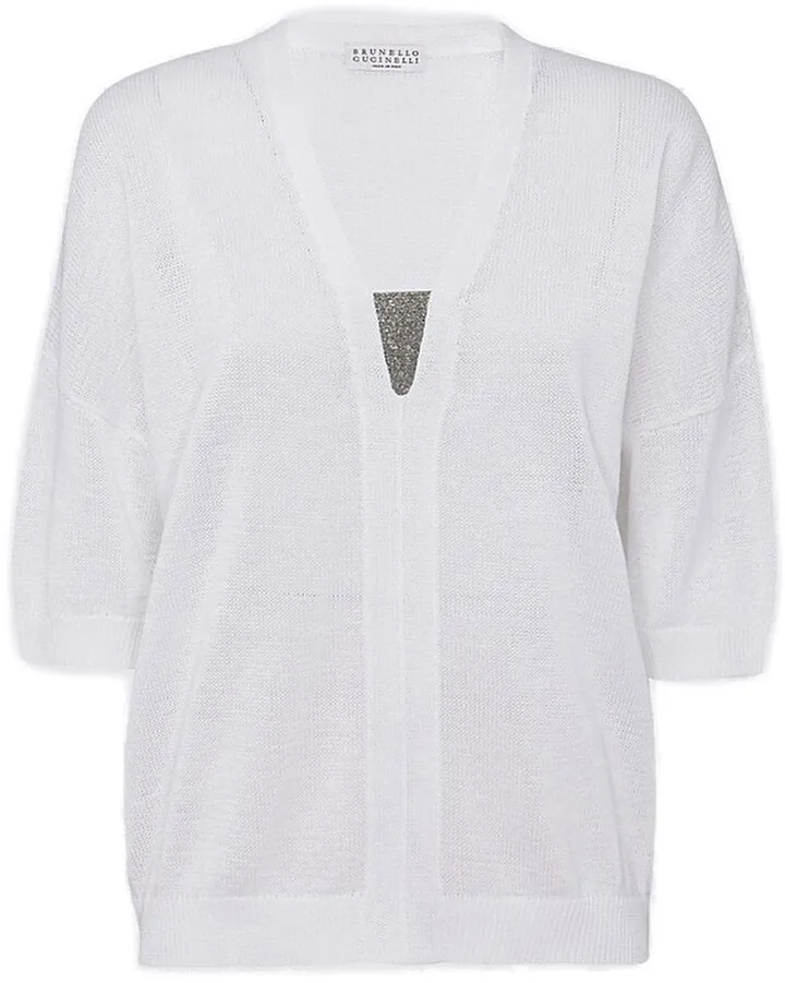 Brunello Cucinelli Monili V-Neck Drop Shoulder Knitted Top