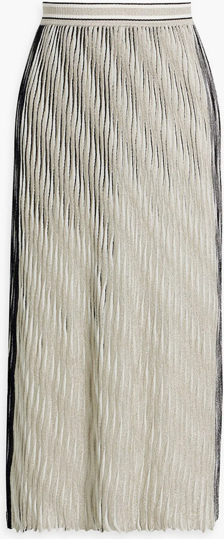 Metallic striped crochet-knit midi skirt