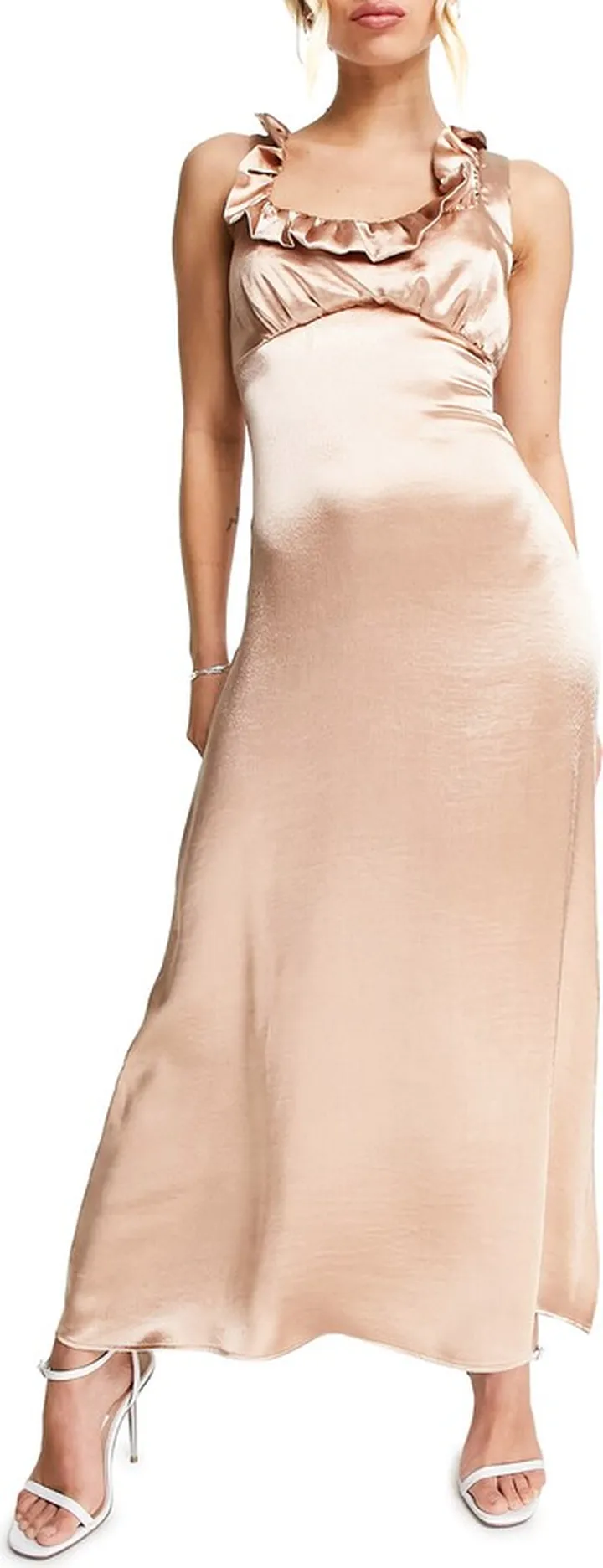 Ruffle Tie Back Satin Dress