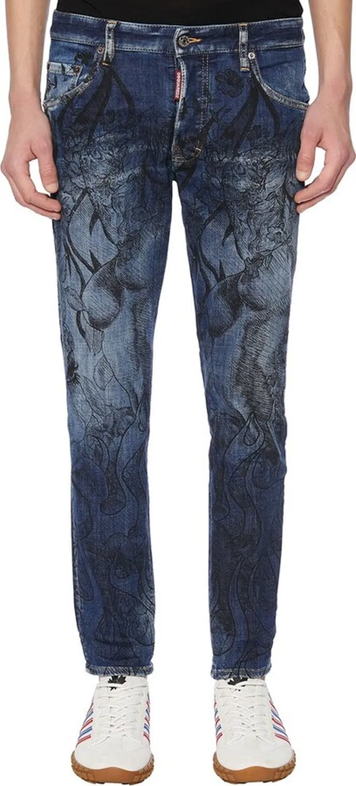 Dsquared2 Graphic Printed Bleached Skinny Jeans