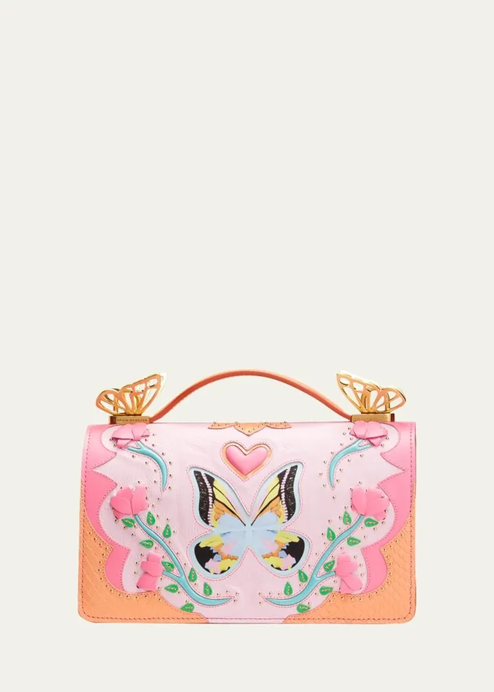 Mariposa Studded Flower Leather Shoulder Bag