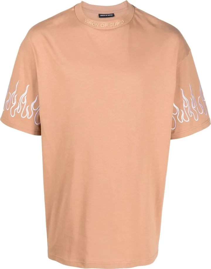flame-embroidered cotton T-shirt