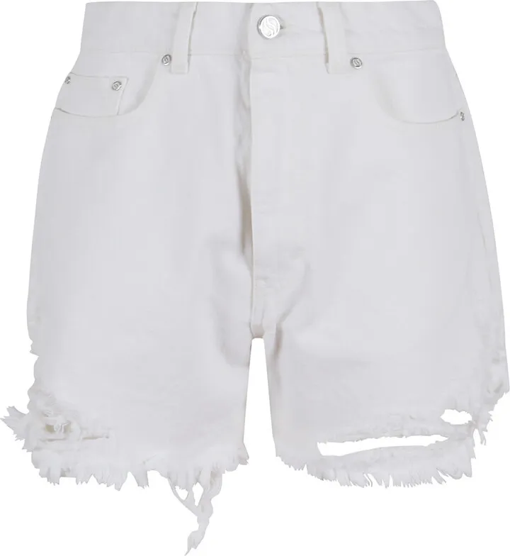 White Distressed Denim Shorts