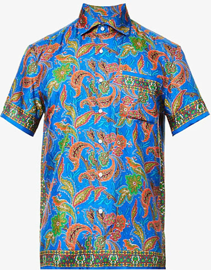 Mens Ainsley Choppa Graphic-print Short-sleeved Silk Shirt Xxl