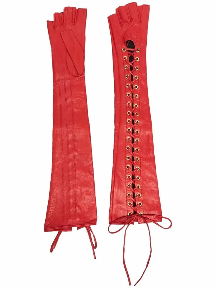 Fingerless Lace-Up Leather Gloves