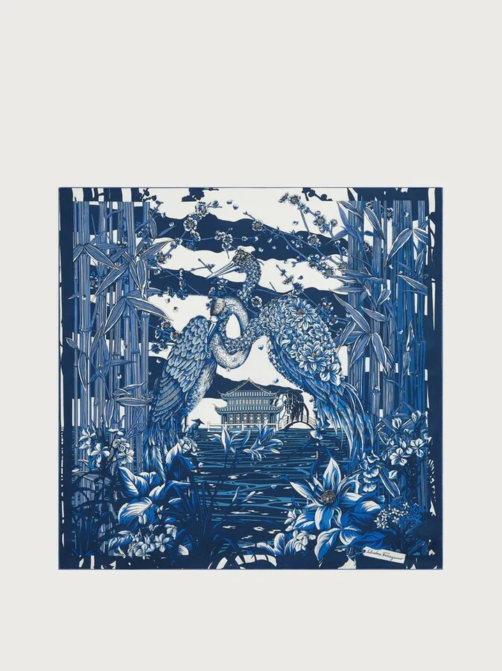 Ferragamo Women Aironi print silk foulard Blue