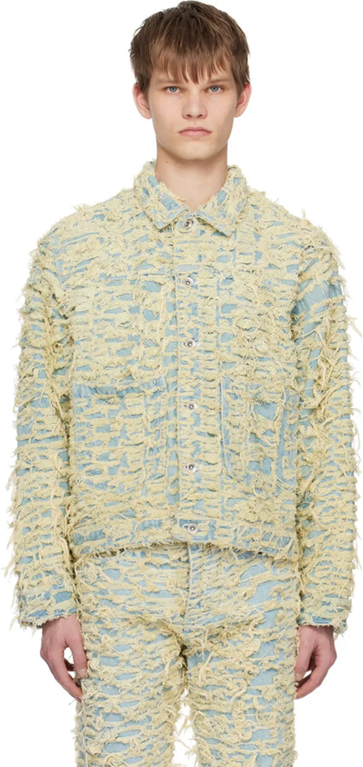 Who Decides War Blue & Beige Barren Thread Denim Jacket