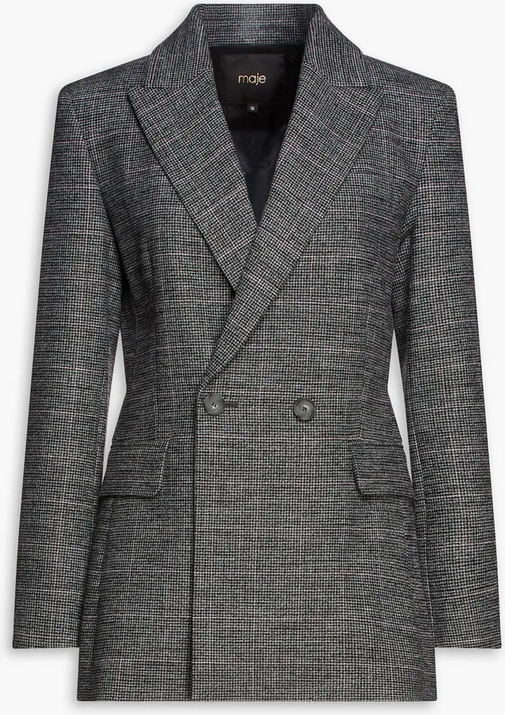 Double-breasted houndstooth tweed blazer