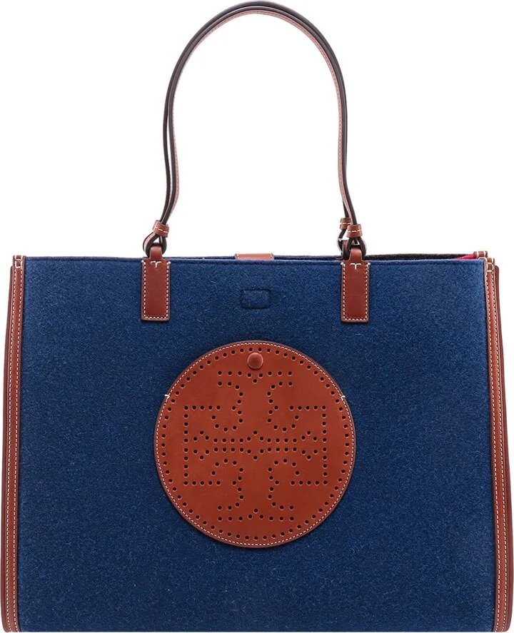 Felt shoulder bag with leather logo patch