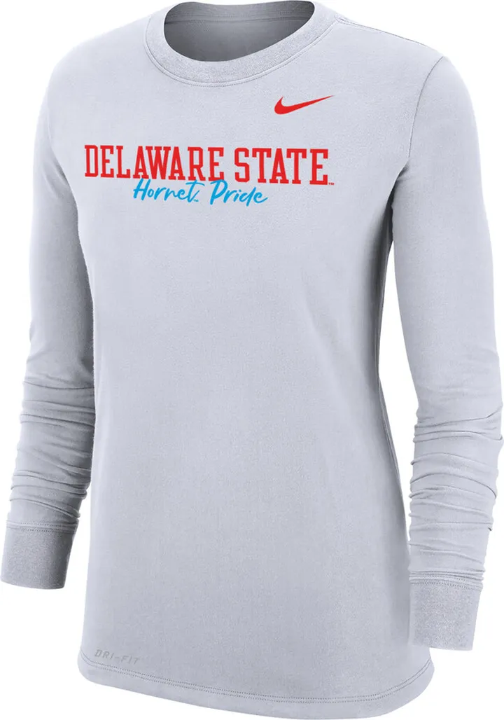 Nike Women's College Dri-FIT 365 Delaware State Long-Sleeve T-Shirt in White