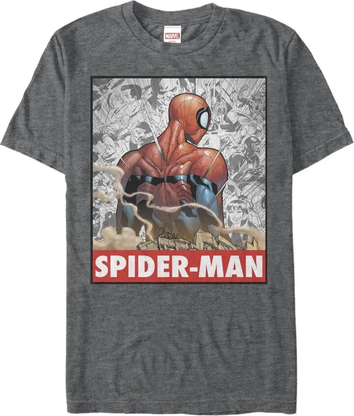 Men's Marvel Spider-Man Comic Poster T-Shirt - Charcoal Heather - Large