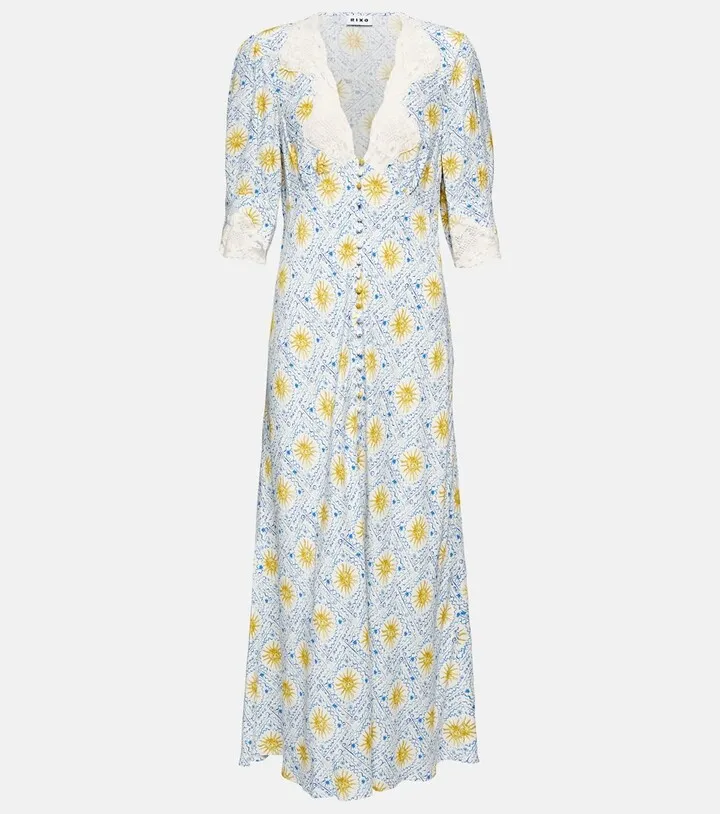 Simone lace-trimmed printed midi dress
