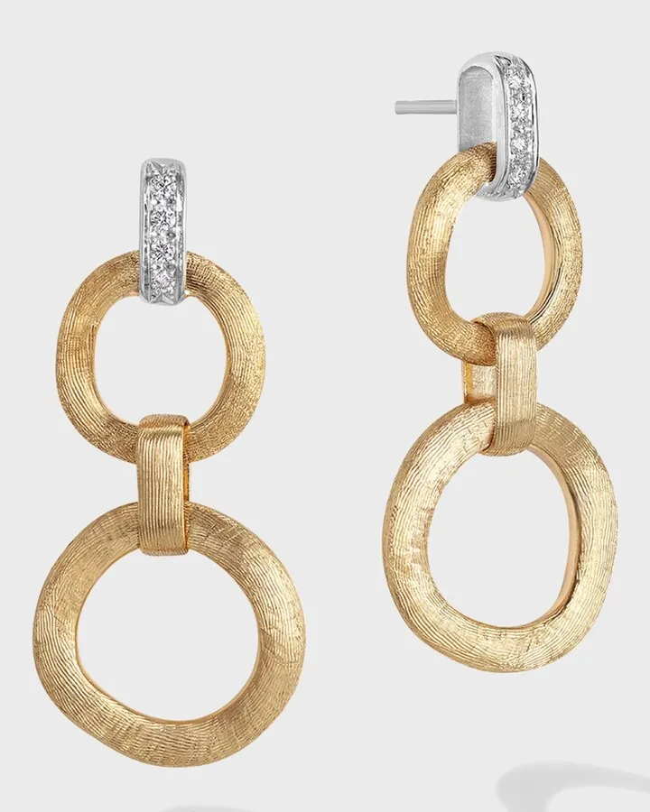 18k Jaipur Yellow Gold Double Drop Earrings with Diamonds