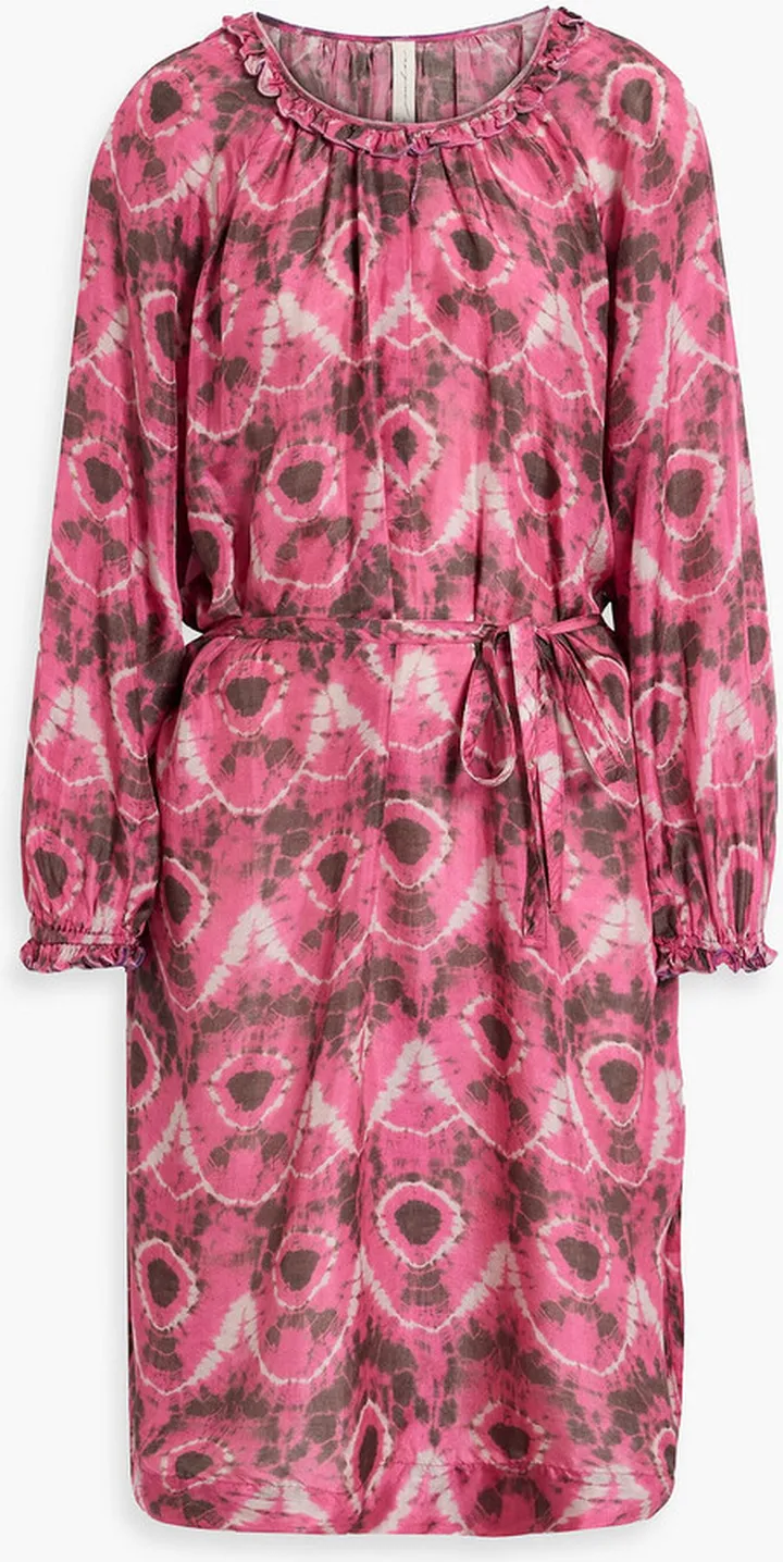 Gathered tie-dyed silk-crepe dress