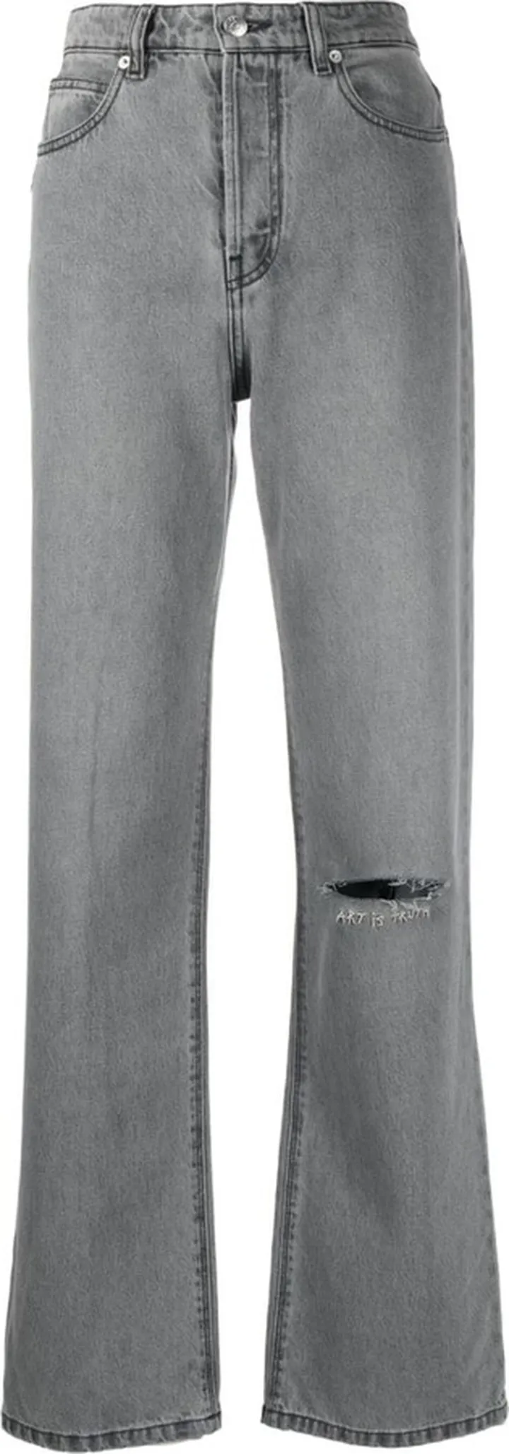 Distressed Straight-Leg Jeans