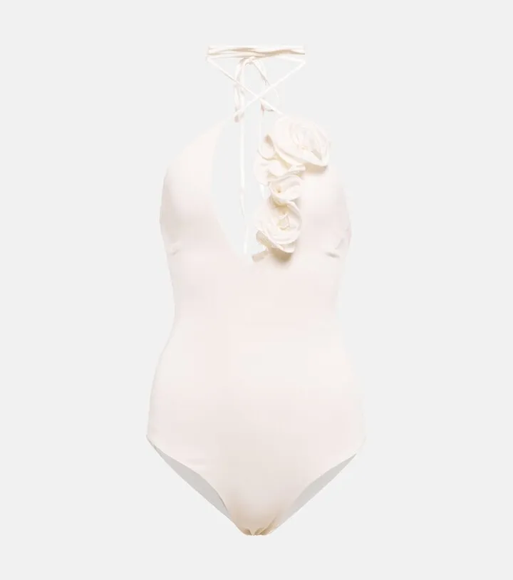 Ruffled halterneck jersey bodysuit