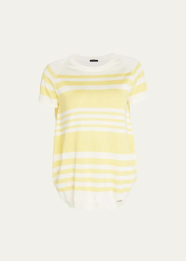 Striped Short-Sleeve Cashmere Top