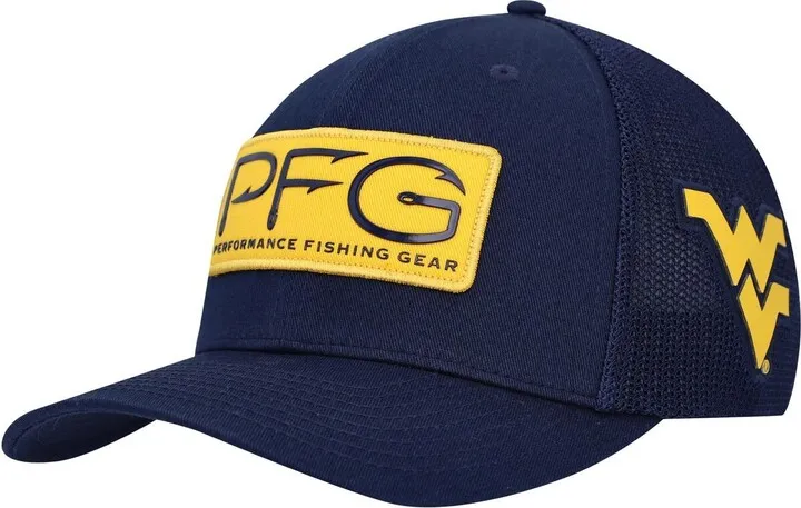 Men's Columbia Navy West Virginia Mountaineers Pfg Hooks Flex Hat