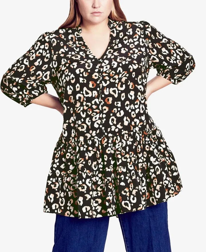 City Chic Trendy Plus Size Safari Print Tunic Top