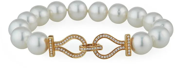 18k Diamond-Link Pearl Bracelet