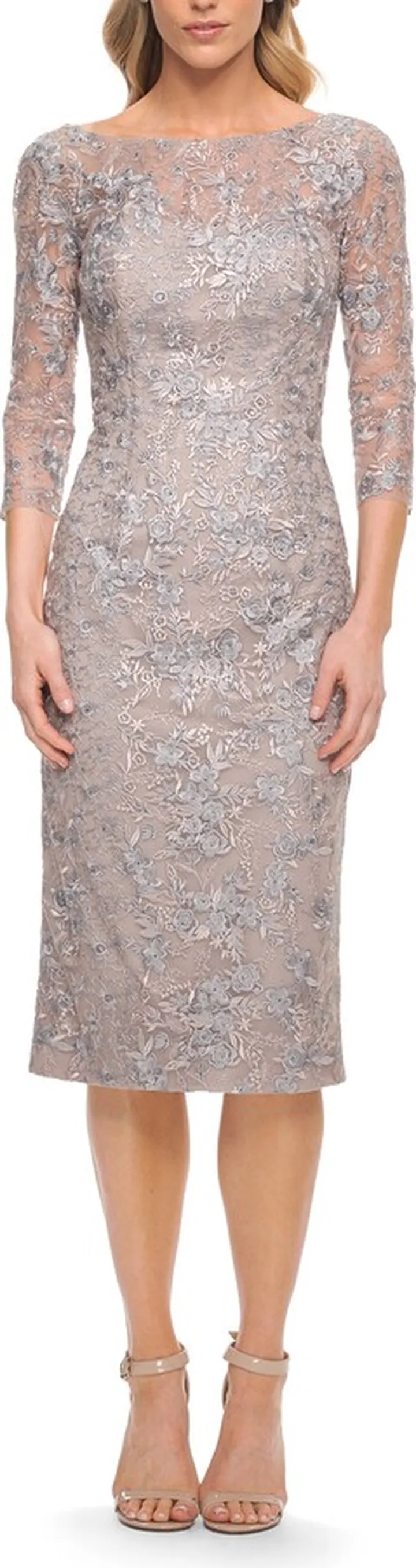 Illusion Sleeve Fitted Lace Short Dress