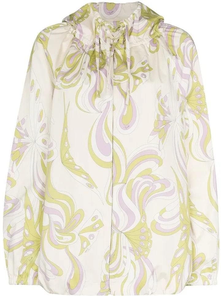 Farfalle print zip-up parka