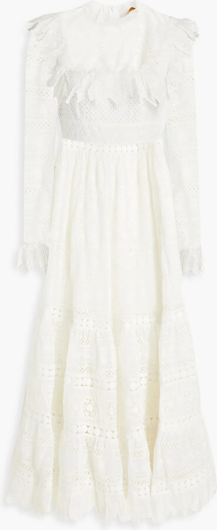 Ruffled cotton crocheted lace maxi dress